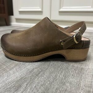 Dansko Brown Leather Slingback Clogs